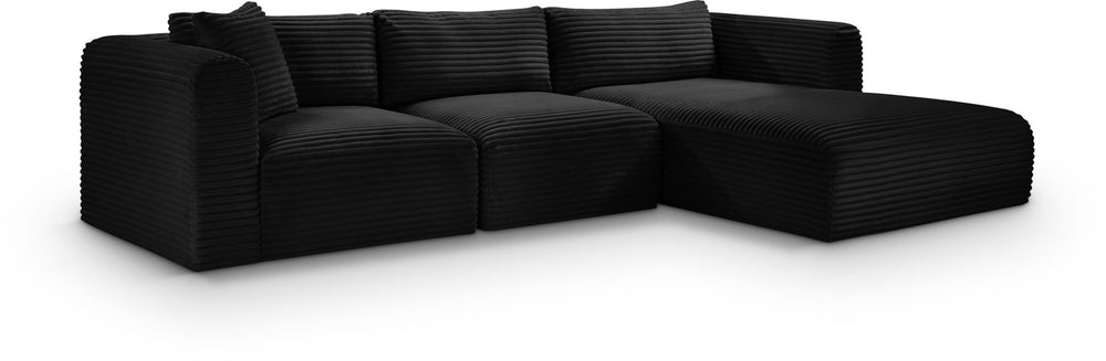Meridian Furniture Shaggy Three Piece Modular Sectional in Stain Resistant Black Corduroy Performance Fabric 641Black-Sec3A