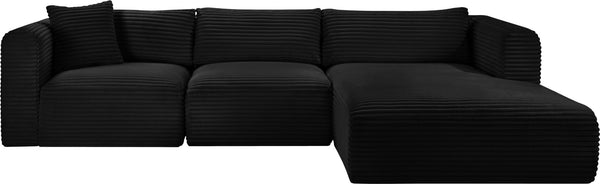 Meridian Furniture Shaggy Three Piece Modular Sectional in Stain Resistant Black Corduroy Performance Fabric 641Black-Sec3A