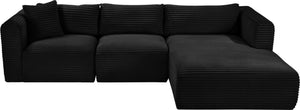 Meridian Furniture Shaggy Three Piece Modular Sectional in Stain Resistant Black Corduroy Performance Fabric 641Black-Sec3A
