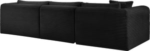 Meridian Furniture Shaggy Three Piece Modular Sectional in Stain Resistant Black Corduroy Performance Fabric 641Black-Sec3A