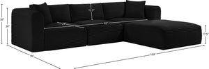 Meridian Furniture Shaggy Four Piece Modular Sectional Corduroy Performance Fabric Living Room Sofa Set 641Black-Sec4A