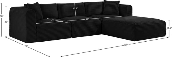 Meridian Furniture Shaggy Four Piece Modular Sectional Corduroy Performance Fabric Living Room Sofa Set 641Black-Sec4A