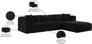 Meridian Furniture Shaggy Four Piece Modular Sectional Corduroy Performance Fabric Living Room Sofa Set 641Black-Sec4A