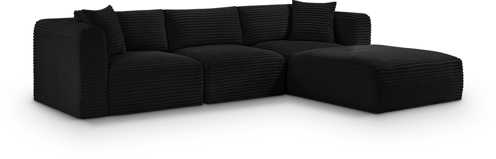 Meridian Furniture Shaggy Four Piece Modular Sectional Corduroy Performance Fabric Living Room Sofa Set 641Black-Sec4A