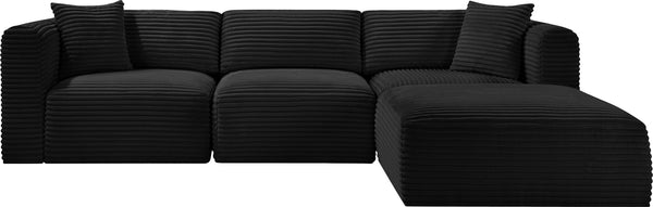 Meridian Furniture Shaggy Four Piece Modular Sectional Corduroy Performance Fabric Living Room Sofa Set 641Black-Sec4A