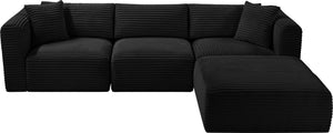 Meridian Furniture Shaggy Four Piece Modular Sectional Corduroy Performance Fabric Living Room Sofa Set 641Black-Sec4A