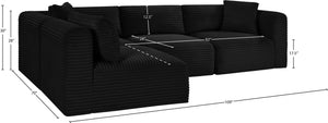 Meridian Furniture Shaggy Four Piece Modular Sectional Bold Corduroy Performance Fabric Living Room Sofa 641Black-Sec4B