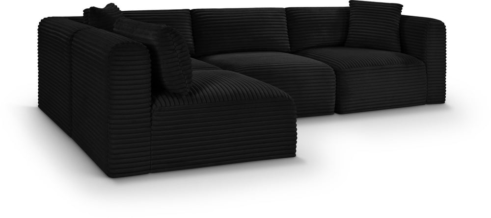 Meridian Furniture Shaggy Four Piece Modular Sectional Bold Corduroy Performance Fabric Living Room Sofa 641Black-Sec4B