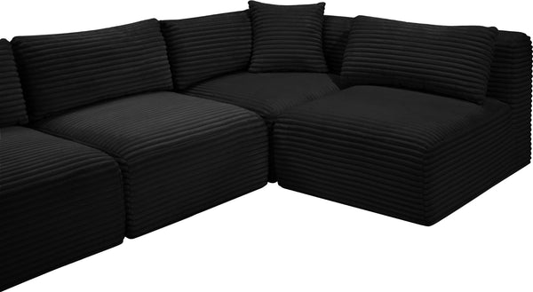 Meridian Furniture Shaggy Four Piece Modular Sectional Bold Corduroy Performance Fabric Living Room Sofa 641Black-Sec4B