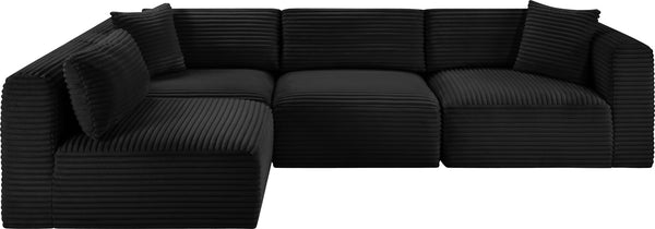 Meridian Furniture Shaggy Four Piece Modular Sectional Bold Corduroy Performance Fabric Living Room Sofa 641Black-Sec4B