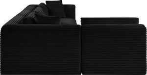 Meridian Furniture Shaggy Four Piece Modular Sectional Bold Corduroy Performance Fabric Living Room Sofa 641Black-Sec4B