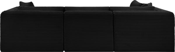 Meridian Furniture Shaggy Four Piece Modular Sectional Bold Corduroy Performance Fabric Living Room Sofa 641Black-Sec4B