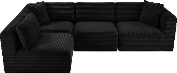 Meridian Furniture Shaggy Four Piece Modular Sectional Bold Corduroy Performance Fabric Living Room Sofa 641Black-Sec4B