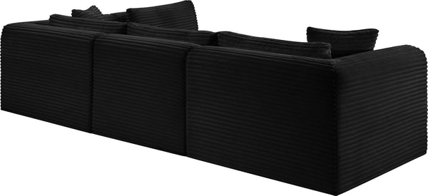 Meridian Furniture Shaggy Four Piece Modular Sectional Bold Corduroy Performance Fabric Living Room Sofa 641Black-Sec4B