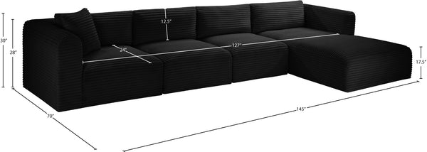 Meridian Furniture Shaggy Four Piece Modular Sectional with Ribbed Corduroy Performance Fabric Seating 641Black-Sec4C