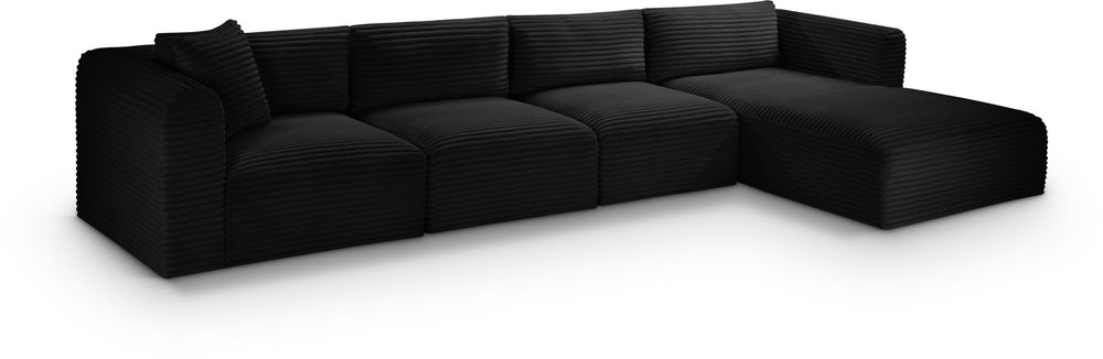Meridian Furniture Shaggy Four Piece Modular Sectional with Ribbed Corduroy Performance Fabric Seating 641Black-Sec4C
