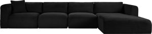 Meridian Furniture Shaggy Four Piece Modular Sectional with Ribbed Corduroy Performance Fabric Seating 641Black-Sec4C