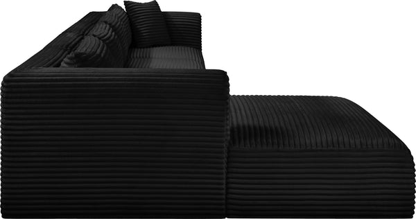 Meridian Furniture Shaggy Four Piece Modular Sectional with Ribbed Corduroy Performance Fabric Seating 641Black-Sec4C