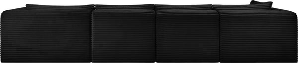 Meridian Furniture Shaggy Four Piece Modular Sectional with Ribbed Corduroy Performance Fabric Seating 641Black-Sec4C