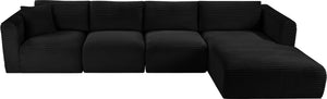 Meridian Furniture Shaggy Four Piece Modular Sectional with Ribbed Corduroy Performance Fabric Seating 641Black-Sec4C