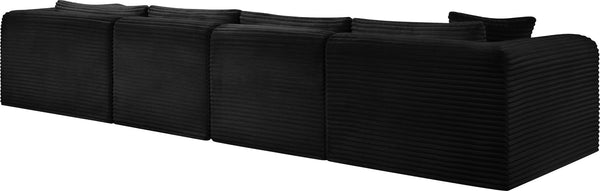 Meridian Furniture Shaggy Four Piece Modular Sectional with Ribbed Corduroy Performance Fabric Seating 641Black-Sec4C
