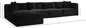 Meridian Furniture Shaggy Five Piece Corduroy Modular Sectional with Stain Resistant Performance Fabric Seating 641Black-Sec5A