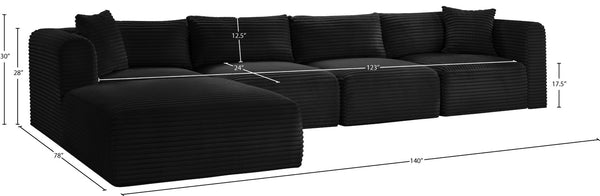 Meridian Furniture Shaggy Five Piece Corduroy Modular Sectional with Stain Resistant Performance Fabric Seating 641Black-Sec5A