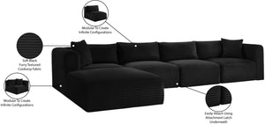 Meridian Furniture Shaggy Five Piece Corduroy Modular Sectional with Stain Resistant Performance Fabric Seating 641Black-Sec5A