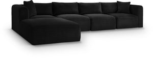 Meridian Furniture Shaggy Five Piece Corduroy Modular Sectional with Stain Resistant Performance Fabric Seating 641Black-Sec5A