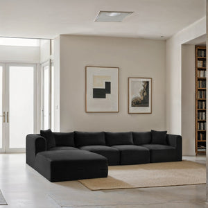 Meridian Furniture Shaggy Five Piece Corduroy Modular Sectional with Stain Resistant Performance Fabric Seating 641Black-Sec5A