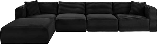 Meridian Furniture Shaggy Five Piece Corduroy Modular Sectional with Stain Resistant Performance Fabric Seating 641Black-Sec5A
