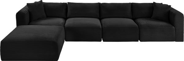 Meridian Furniture Shaggy Five Piece Corduroy Modular Sectional with Stain Resistant Performance Fabric Seating 641Black-Sec5A