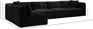 Meridian Furniture Shaggy Five Piece Modular Sectional Plush Corduroy Performance Fabric Living Room Sofa 641Black-Sec5B