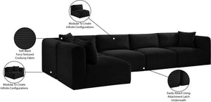 Meridian Furniture Shaggy Five Piece Modular Sectional Plush Corduroy Performance Fabric Living Room Sofa 641Black-Sec5B