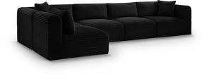 Meridian Furniture Shaggy Five Piece Modular Sectional Plush Corduroy Performance Fabric Living Room Sofa 641Black-Sec5B