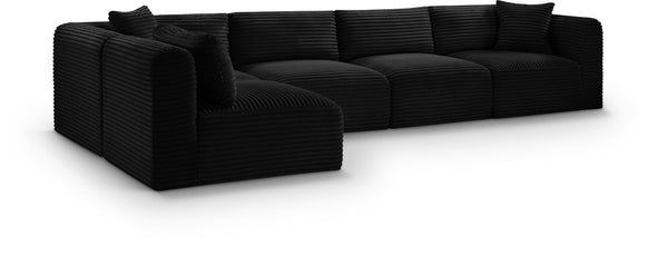 Meridian Furniture Shaggy Five Piece Modular Sectional Plush Corduroy Performance Fabric Living Room Sofa 641Black-Sec5B