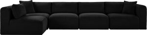 Meridian Furniture Shaggy Five Piece Modular Sectional Plush Corduroy Performance Fabric Living Room Sofa 641Black-Sec5B