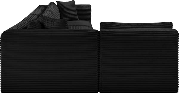Meridian Furniture Shaggy Five Piece Modular Sectional Plush Corduroy Performance Fabric Living Room Sofa 641Black-Sec5B