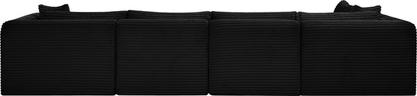 Meridian Furniture Shaggy Five Piece Modular Sectional Plush Corduroy Performance Fabric Living Room Sofa 641Black-Sec5B
