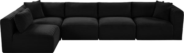 Meridian Furniture Shaggy Five Piece Modular Sectional Plush Corduroy Performance Fabric Living Room Sofa 641Black-Sec5B