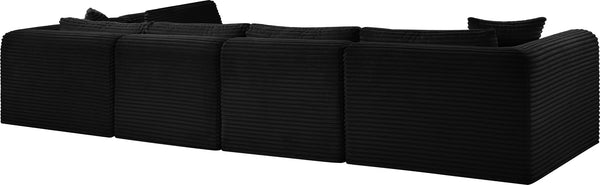 Meridian Furniture Shaggy Five Piece Modular Sectional Plush Corduroy Performance Fabric Living Room Sofa 641Black-Sec5B