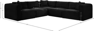 Meridian Furniture Shaggy Five Piece Modular Sectional in Plush Black Corduroy Performance Fabric Seating 641Black-Sec5C