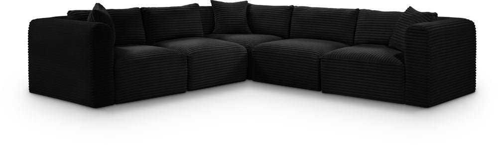 Meridian Furniture Shaggy Five Piece Modular Sectional in Plush Black Corduroy Performance Fabric Seating 641Black-Sec5C