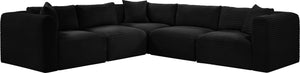 Meridian Furniture Shaggy Five Piece Modular Sectional in Plush Black Corduroy Performance Fabric Seating 641Black-Sec5C