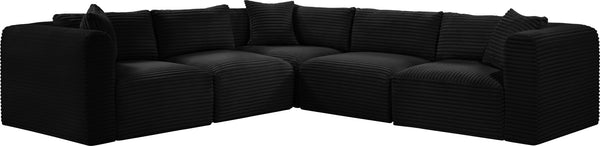 Meridian Furniture Shaggy Five Piece Modular Sectional in Plush Black Corduroy Performance Fabric Seating 641Black-Sec5C