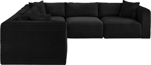 Meridian Furniture Shaggy Five Piece Modular Sectional in Plush Black Corduroy Performance Fabric Seating 641Black-Sec5C
