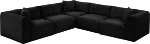 Meridian Furniture Shaggy Five Piece Modular Sectional in Plush Black Corduroy Performance Fabric Seating 641Black-Sec5C