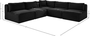 Meridian Furniture Shaggy Five Piece Modular Sectional in Bold Corduroy Performance Fabric for Living Rooms 641Black-Sec5D