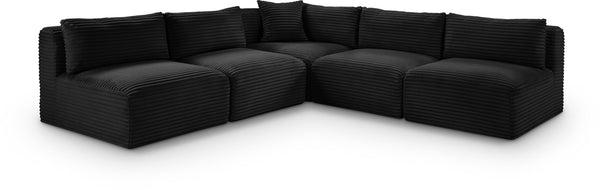 Meridian Furniture Shaggy Five Piece Modular Sectional in Bold Corduroy Performance Fabric for Living Rooms 641Black-Sec5D