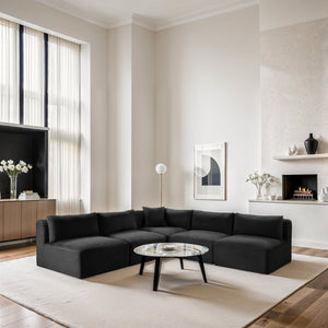 Meridian Furniture Shaggy Five Piece Modular Sectional in Bold Corduroy Performance Fabric for Living Rooms 641Black-Sec5D